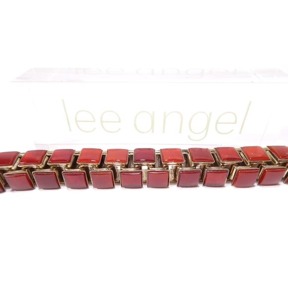 Neiman Marcus Women's Chunky Tile Box Link Bracelet Lucite Burg NWT 240 - Picture 9 of 9